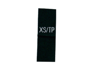 Woven size tags black background white weave