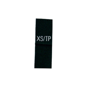 Woven size tags black background white weave