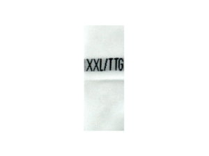 Woven size tags white background black weave