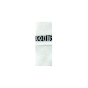 Woven size tags white background black weave